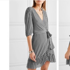 Ganni gingham mesh wrap dress